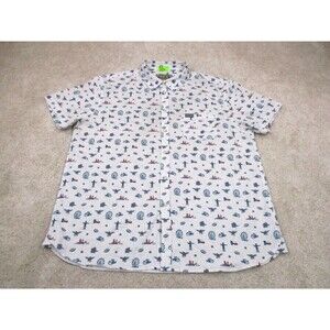 Burlebo Shirt Men XL White Texas Print Short Sleeve Casual Performance Button Up